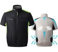 Gilet Ventilateur Rafraichissant Veste Réfrigération Refroidissement, T-Shirts à Manches Courtes Climatisation Travail extérieur, Vêtements Climatisés d'été extérieur Lavable (Color : Black, Size :