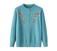 Gilet Vieille Dame Femmes, Pull Cardigan Tricoté, Pull Brodé Aux Fleurs, Pull Tricotée Les Jeunes Les Personnes Âgées, Veste Légère Décontractée, Grand Mère Porte des XS Bleus
