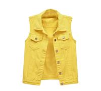 Gilet vintage sans manches en jean pour femme, jaune, S