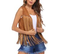 Gilet western pour femme - Faux cowboy à franges - Veste à franges - Doux - Cowgirl - Court rétro - Costume hippie - Daim - Sans manches - Boho - Manteau années 70 - Gilet - Attrayant