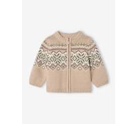Gilet zippé bébé en maille jacquard beige chiné 6M(67CM)