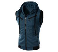 Gilets à capuche sans manches pour hommes avec poches et fermeture éclair en coton molletonné pour le sport, M