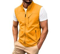 Gilets à fermeture éclair pour homme - Gilet léger et ample à séchage rapide - Couleur unie et respirant - Gilet sans manches confortable et décontracté avec poche zippée pour l'extérieur - Pour usage