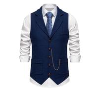Gilets de costume pour homme UK | Gilet pour homme décontracté formel à boutons, gilet classique fin avec chaîne en métal, gilet multi-poches en coton, gilet d'affaires sans manches, bleu marine, M