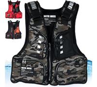 Gilets De Sauvetage De Pêche Multi Poches pour Hommes Adultes, Gilet De Sauvetage Réglable Vestes D'aide À La Flottabilité Gilet Sécurité en Plein Air avec Bande Réfléchissante(Camouflage)