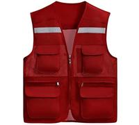 Gilets haute visibilité, Haute visibilité, sécurité avec plusieurs poches en gros Travaux extérieurs Convient aux bénévoles de la construction(Red,XXXL)