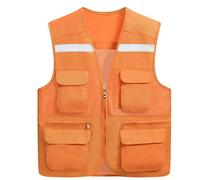 Gilets haute visibilité, Haute visibilité, sécurité avec plusieurs poches en gros Travaux extérieurs Convient aux bénévoles de la construction(Orange,XXXL)