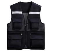 Gilets haute visibilité, Haute visibilité, sécurité avec plusieurs poches en gros Travaux extérieurs Convient aux bénévoles de la construction(Black,XXXL)