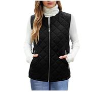 Gilets matelassés pour femmes Uk - Gilet rembourré sans manches avec fermeture éclair sur toute la longueur, poches, veste légère en coton doux pour femme, couleur unie, manteau ample décontracté