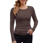 Gilets pour Femmes avec Capuche Womens Ribbed Long Sleeve Crewneck Casual Slim Basic Shirts Knit Tops White Long Sleeve Shirts Tops for Women Basic Round Seck Vestes Capuche pour Femmes (Brown, XL)