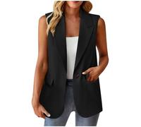 Gilets pour femmes sans manches, blazers décontractés à revers avec un bouton, gilets habillés pour dames avec poche, coupe ample, sans manches, élégants pour le travail au bureau, ensemble, 02 Noir