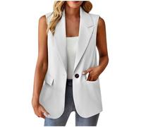 Gilets pour femmes sans manches, blazers décontractés à revers avec un bouton, veste habillée pour dames, gilet avec poche, coupe ample, sans manches, élégant pour le travail et le bureau, costume