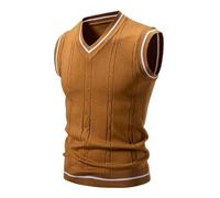Gilets sans manches pour homme, gilets en tricot pour bureau à col en V, épais pull thermique à col en V, tunique ajustée, gilet en tricot doux et chaud, tricot décontracté uni sans manches, Orange