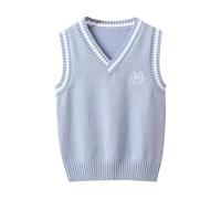 Gilets tricotés à col en V pour garçons et filles - Gilets de pull sans manches - Jolis pulls tricotés - Hauts courts pour enfants - Uniformes scolaires en tricot de coton torsadé - Hauts tricotés