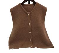 Gilets tricotés sans Manche Round Neck Sweater Vest Solid Color Knitted Tank Top Sleeveless Cardigan Waistcoat Knitwear(Brown,S)