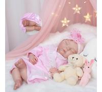Gileutay 45cm Poupées en Silicone Souples Fille Poupée Reborn pour Tout Le Corps Poupées Nouveau-Né Réalistes Yeux Fermer Poupée Peinte à La Main