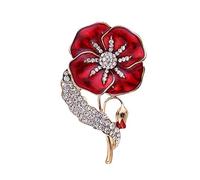 Gilieyer Émail Coquelicot Broche Insigne de Revers, Or Cristal Rouge Fleur Broches Vétérans Memorial Day Cadeaux Rouge Coquelicot Broche Souvenir Dimanche Unisexe (Rouge)