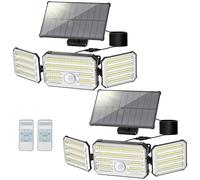 Giliwosy Lampe Solaire Extérieur avec Détecteur de Mouvement, Lumière Solaire Extérieur avec Télécommande 4 modes 7000K 2000mAh IP67 Étanche, 2 Pièces