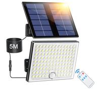 Giliwosy Lampe Solaire Exterieur Detecteur de Mouvement, Lumiere Solaire Exterieur avec Télécommande 113 LED 2000 mAh 4 Modes IP65 Étanche, Spot Led Extérieur pour Jardin avec Câble de 5M, 1 Pièce
