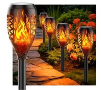 Giliwosy Lampes Solaires de Jardin pour Extérieur, [4 Pièces] Design Feu de Camp, Torches Solaires IP44 Étanches, Lampe Solaire pour Jardin, Allées, Cours, Pelouse