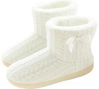 GILKUO Chaussons Montants Femme Hiver Bottines Bottes Boots Pantoufles Chaud Fourrés Fourrure Interieur Haute Slippers Confortable Blanc Taille 39 40