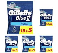 Gillette Blue II Plus Rasoirs Jetables x 20, Avec Bande Lubrifiante Et Deux Lames Ultra-Affûtées, Pour 5 Rasages De Près (Lot de 5)