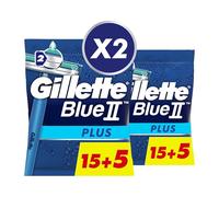 Gillette Blue II Plus Rasoirs Jetables x 20, Avec Bande Lubrifiante Et Deux Lames Ultra-Affûtées, Pour 5 Rasages De Près