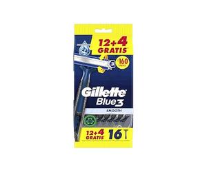 Gillette Blue3 Smooth Lot de 16 rasoirs jetables pour homme, trois lames, 12 + 4