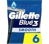 Gillette Blue3 Smooth Rasoir jetable pour homme, 6 rasoirs avec lame triple, tête pivotante à 40°, bande lubrifiante avec technologie ComfortGel