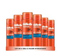 Gillette Fusion Gel À Raser Hydratant Pour Homme Au Beurre De Cacao, 5X Actions : Nettoie, Hydrate, Protège, Rafraîchit Et Apaise, 6x200ml