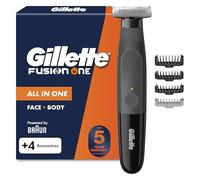 Gillette Fusion One Hybrid Rasoir électrique pour homme pour le visage et le corps, noir, avec 3 peignes et 1 peigne pour le corps, tondeuse étanche, batterie 45 min, alimenté par Braun
