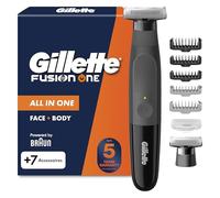 Gillette Fusion One Rasoir électrique pour homme, barbe et corps, 3 peignes à barbe (1,2,5 mm) et 1 peigne pour corps, tête oscillante, lame de rechange, imperméable, sans fil, 45 min autonomie