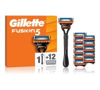 Gillette Rasoir Homme Fusion 5, avec 12 Cartouches, Noir - Manche Réutilisable, Tête de Rechange à 5 Lames en Acier Inoxydable pour un Rasage Confortable, Garde-Confort à Micro-Lamelles