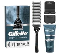Gillette Kit De Rasage Intimate Pour Hommes, Rasoir Manuel Pour La Peau Et Les Poils Pubiens, Réutilisable, 8 Recharges De Lames, Crème De Rasage Et Nettoyant 2-En-1 Pour La Zone Intime
