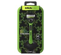 Gillette Labs avec barre exfoliante, Razer édition limitée, rasoir et étui de voyage pour le rangement en déplacement, 1 poignée - 2 lames, support, vert 2 pièces