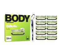 Gillette Labs Body + Intimate 10 Recharges De Lames De Rasoir Homme, Rasage Du Corps Et De La Zone Intime, AUTHENTIQUES, 2 Lames, Barre Anti-Poils Incarnés Et Anti-Irritation, Lot Avec Tour De Cou
