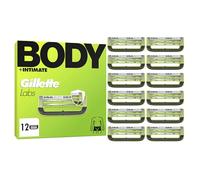 Gillette Labs Body + Intimate 12 Recharges De Lames De Rasoir Homme, Rasage Du Corps Et De La Zone Intime, AUTHENTIQUES, 2 Lames, Barre Anti-Poils Incarnés Et Anti-Irritation