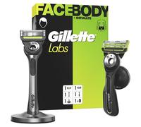 Gillette Labs Body + Intimate kit rasage homme - 2 rasoirs, 1 exfoliant visage, 1 corps et zone intime, coffret barbe et pu vec recharge de lames et support magnétique