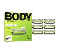 Gillette Labs Body + Intimate Lames de Rasoir Homme, Pack de 6 - Cartouches de Rasage pour la Zone Intime et le Corps, Tête à 2 Lames Très Espacées, Barre Anti-Poils Incarnés et Irritation