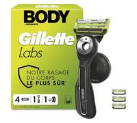 Gillette Labs Body + Intimate Rasoir Intime Homme, 4 Cartouches, Noir - Conçu pour le Rasage du Corps et du Pubis, Lames avec une Barre Anti-Poils Incarnés et Irritation, Manche Facile à Gripper