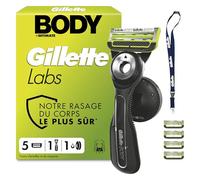 Gillette Labs Body + Intimate Rasoir Intime Homme, 5 Recharges, Noir | Conçu pour Le Rasage du Corps et du Pubis, Lames avec Une Barre Anti-Poils Incarnés et Irritation, Manche Facile à Gripper