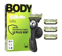 Gillette Labs Body + Intimate Rasoir Intime Homme Pour Le Rasage Du Corps Et Du Pu artouche De Lames Avec Une Barre Anti-Poils Incarnés Et Anti-Irritation, Manche Facile A Gripper, 4 Recharges