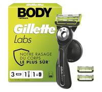 Gillette Labs Body + Intimate Rasoir Intime Homme Pour Le Rasage Du Corps Et Du Pu artouche De Lames Avec Une Barre Anti-Poils Incarnés Et Anti-Irritation, Manche Facile A Gripper, 3 Recharges