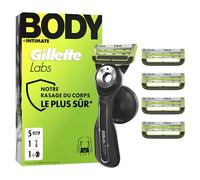 Gillette Labs Body + Intimate Rasoir Intime Homme Pour Le Rasage Du Corps Et Du Pu artouche De Lames Avec Une Barre Anti-Poils Incarnés Et Anti-Irritation, Manche Facile A Gripper, 5 Recharges