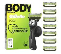 Gillette Labs Body + Intimate Rasoir Intime Homme Pour Le Rasage Du Corps Et Du Pu artouche De Lames Avec Une Barre Anti-Poils Incarnés Et Anti-Irritation, Manche Facile A Gripper, 8 Recharges