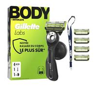 Gillette Labs Body + Intimate Rasoir Intime Homme Pour Le Rasage Du Corps Et Du Pu artouche De Lames Avec Une Barre Anti-Poils Incarnés, Manche Facile A Gripper, 5 Recharges, Tour De Cou