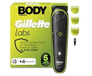 Gillette Labs Body + Intimate Tondeuse Homme i3, 4 Accessoires, Noire