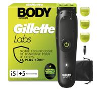 Gillette Labs Body + Intimate Tondeuse Homme i5, 5 Accessoires, Noire | pour Tondre Corps et Zone Intime, Etanche, Sabot pour la Peau Sensible, Technologie Autosense, Batterie Rechargeable Incluse