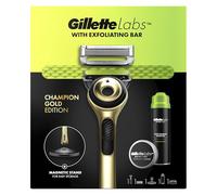 Gillette Labs Coffret Cadeau Homme, Kit De Rasage Comprenant 1 Rasoir Manuel GilletteLabs Champion Edition A 5 Lames Avec Barre Exfoliante, Gel A Raser, Soin Hydratant A La Vitamine B3 Pour La Peau