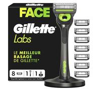 Gillette Labs rasoir pour homme Neon Night, barre exfoliante, manche réutilisable en métal et 8 cartouches de recharge GilletteLabs à 5 meilleures lames de la marque, rasage du visage confortable